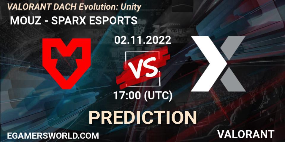  MOUZ contre SPARX ESPORTS : prédiction de match. 02.11.2022 at 18:00. VALORANT, VALORANT DACH Evolution: Unity