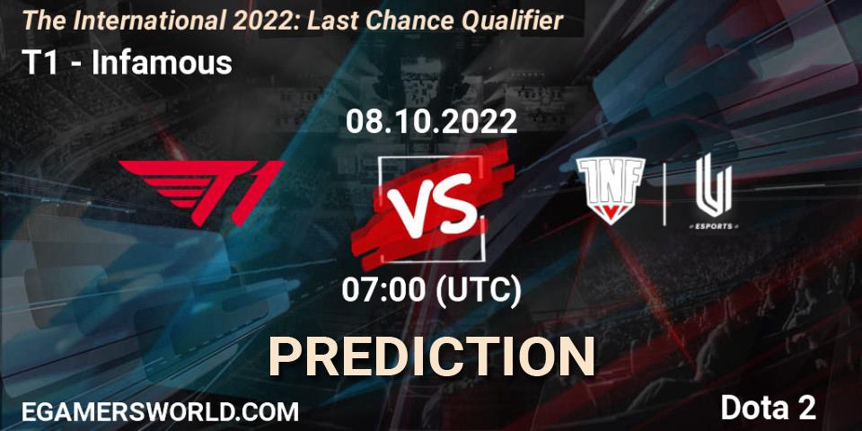 T1 contre Infamous : prédiction de match. 08.10.22. Dota 2, The International 2022: Last Chance Qualifier
