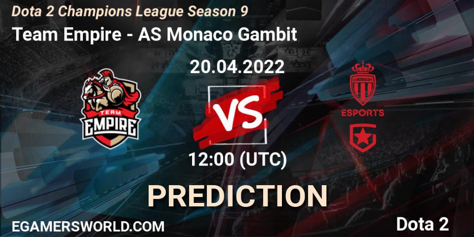 Team Empire contre AS Monaco Gambit : prédiction de match. 20.04.22. Dota 2, Dota 2 Champions League Season 9
