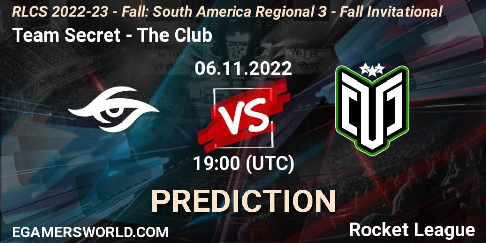 Team Secret contre The Club : prédiction de match. 06.11.2022 at 19:00. Rocket League, RLCS 2022-23 - Fall: South America Regional 3 - Fall Invitational