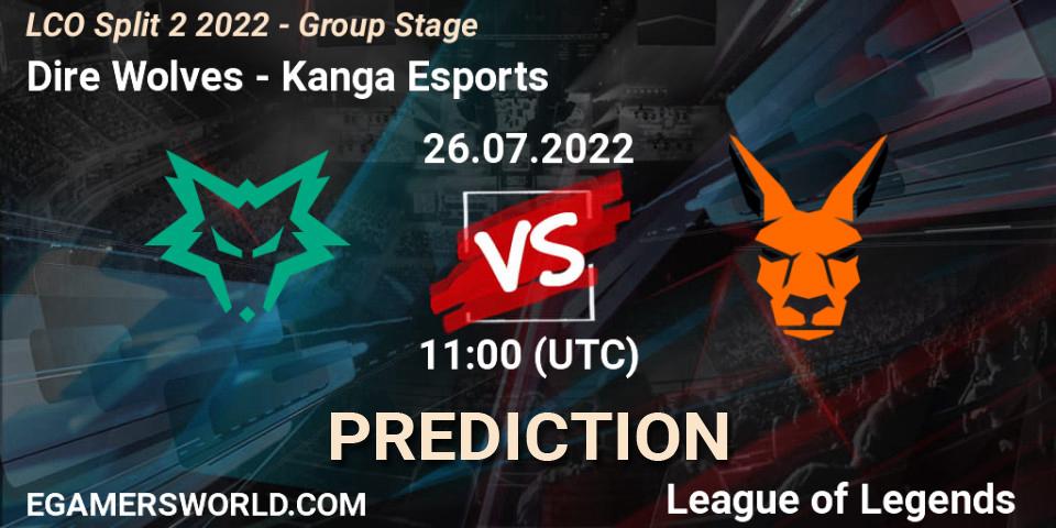 Dire Wolves contre Kanga Esports : prédiction de match. 26.07.2022 at 11:00. LoL, LCO Split 2 2022 - Group Stage