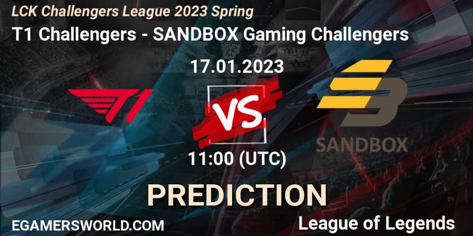 T1 Challengers contre SANDBOX Gaming Challengers : prédiction de match. 17.01.2023 at 11:25. LoL, LCK Challengers League 2023 Spring