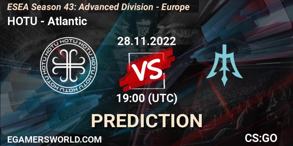 HOTU contre Atlantic : prédiction de match. 28.11.22. CS2 (CS:GO), ESEA Season 43: Advanced Division - Europe