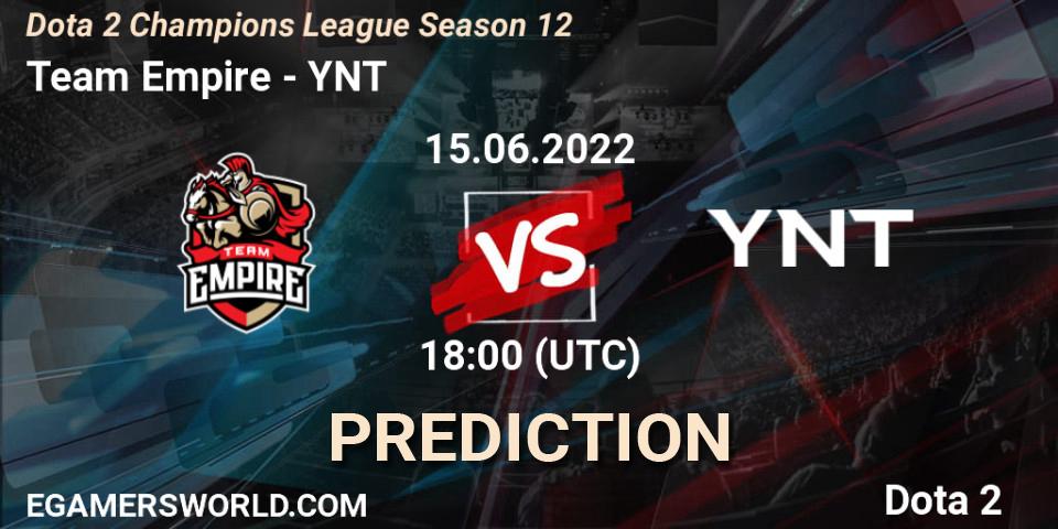 Team Empire contre YNT : prédiction de match. 15.06.2022 at 18:11. Dota 2, Dota 2 Champions League Season 12