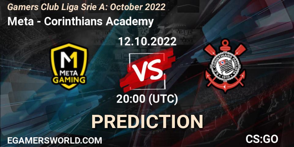 Meta Gaming Brasil contre Corinthians Academy : prédiction de match. 12.10.2022 at 20:00. Counter-Strike (CS2), Gamers Club Liga Série A: October 2022