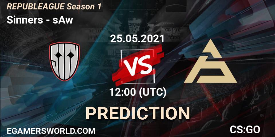 Sinners contre sAw : prédiction de match. 25.05.2021 at 12:00. Counter-Strike (CS2), REPUBLEAGUE Season 1