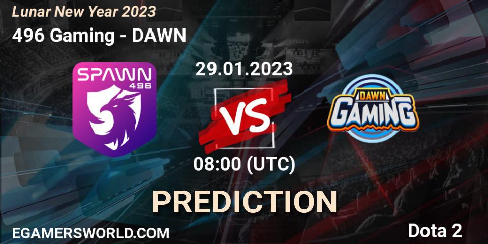 496 Gaming contre DAWN : prédiction de match. 29.01.23. Dota 2, Lunar New Year 2023