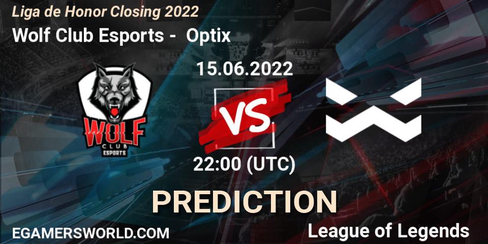 Wolf Club Esports contre Optix : prédiction de match. 15.06.2022 at 22:00. LoL, Liga de Honor Closing 2022