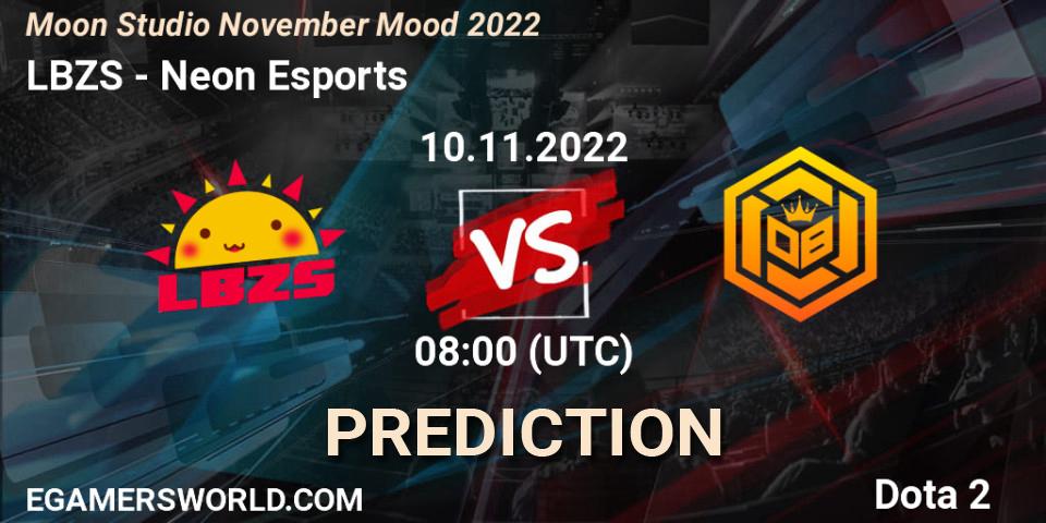 LBZS contre Neon Esports : prédiction de match. 10.11.2022 at 08:25. Dota 2, Moon Studio November Mood 2022