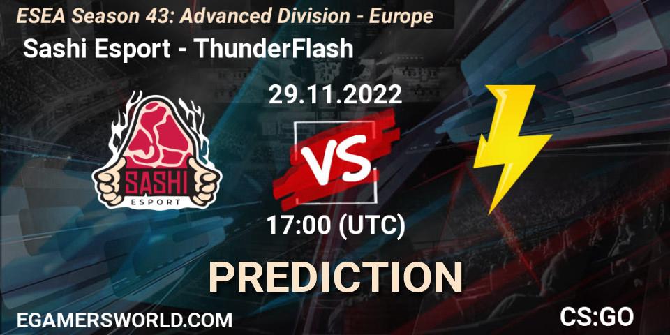  Sashi Esport contre ThunderFlash : prédiction de match. 29.11.22. CS2 (CS:GO), ESEA Season 43: Advanced Division - Europe