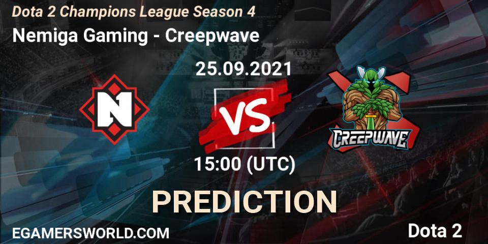 Nemiga Gaming contre Creepwave : prédiction de match. 25.09.2021 at 15:00. Dota 2, Dota 2 Champions League Season 4