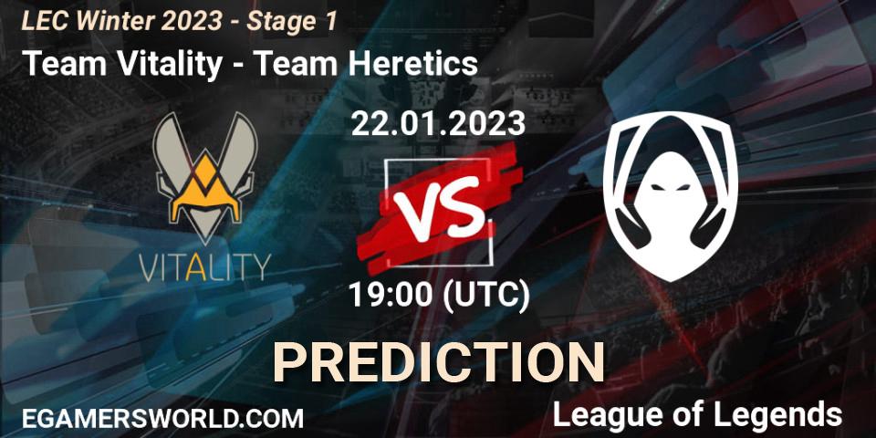 Team Vitality contre Team Heretics : prédiction de match. 22.01.2023 at 19:00. LoL, LEC Winter 2023 - Stage 1