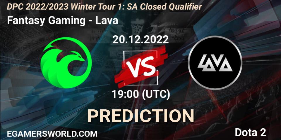 Fantasy Gaming contre Lava : prédiction de match. 20.12.2022 at 19:33. Dota 2, DPC 2022/2023 Winter Tour 1: SA Closed Qualifier