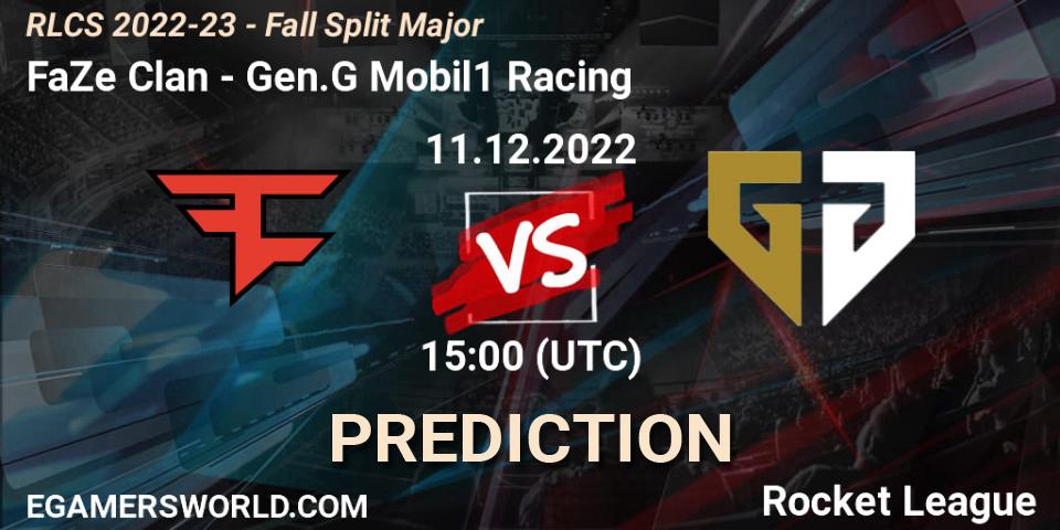 FaZe Clan contre Gen.G Mobil1 Racing : prédiction de match. 11.12.2022 at 15:10. Rocket League, RLCS 2022-23 - Fall Split Major