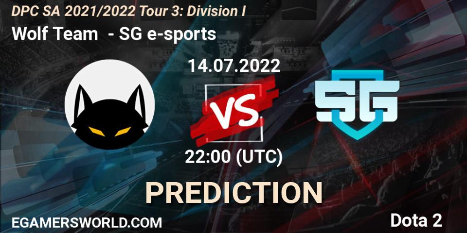 Wolf Team contre SG e-sports : prédiction de match. 14.07.2022 at 22:04. Dota 2, DPC SA 2021/2022 Tour 3: Division I