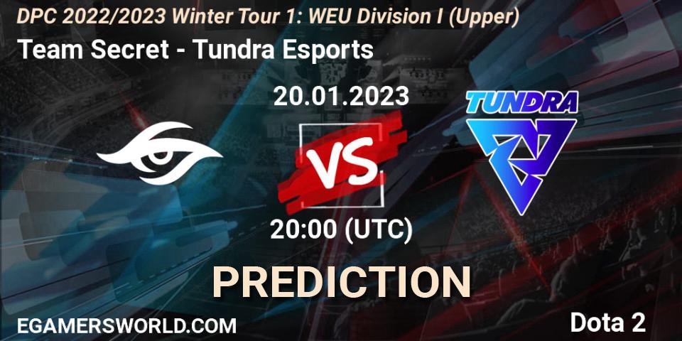 Team Secret contre Tundra Esports : prédiction de match. 20.01.2023 at 19:55. Dota 2, DPC 2022/2023 Winter Tour 1: WEU Division I (Upper)