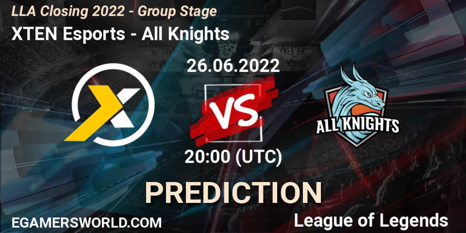 XTEN Esports contre All Knights : prédiction de match. 26.06.22. LoL, LLA Closing 2022 - Group Stage