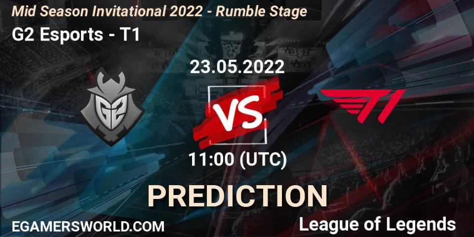 G2 Esports contre T1 : prédiction de match. 23.05.2022 at 11:00. LoL, Mid Season Invitational 2022 - Rumble Stage