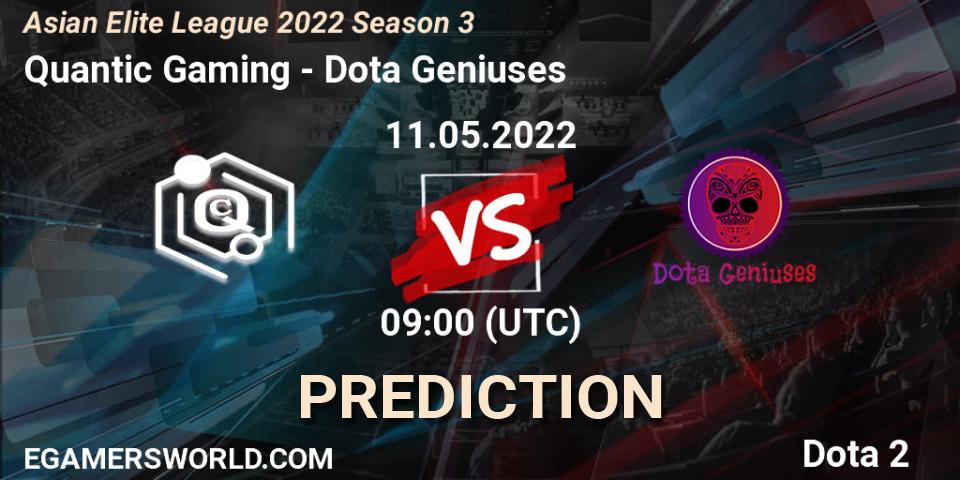 Quantic Gaming contre Dota Geniuses : prédiction de match. 11.05.2022 at 09:05. Dota 2, Asian Elite League 2022 Season 3