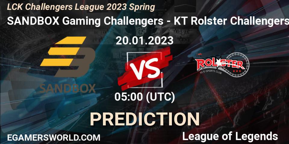 SANDBOX Gaming Youth contre KT Rolster Challengers : prédiction de match. 20.01.2023 at 05:00. LoL, LCK Challengers League 2023 Spring