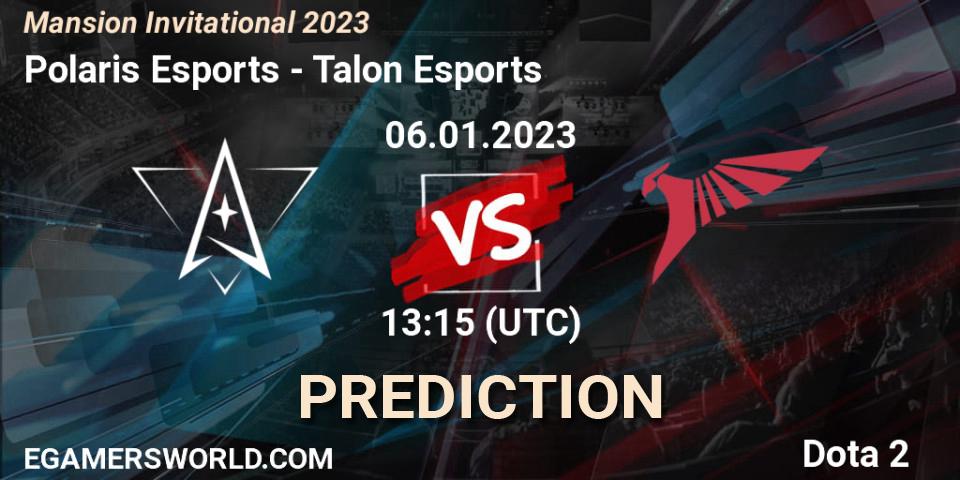 Polaris Esports contre Talon Esports : prédiction de match. 07.01.2023 at 09:00. Dota 2, Mansion Invitational 2023