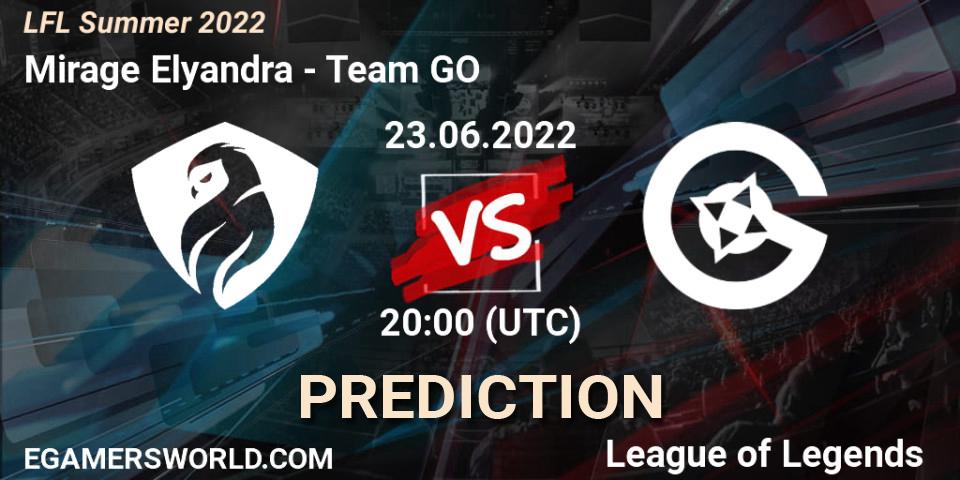 Mirage Elyandra contre Team GO : prédiction de match. 23.06.2022 at 20:00. LoL, LFL Summer 2022