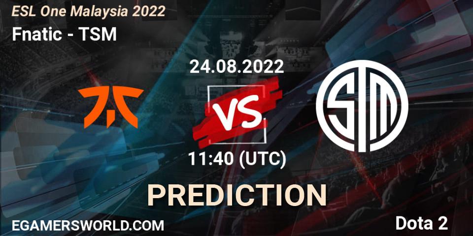 Fnatic contre TSM : prédiction de match. 24.08.22. Dota 2, ESL One Malaysia 2022