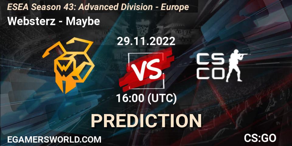 Websterz contre Maybe : prédiction de match. 29.11.22. CS2 (CS:GO), ESEA Season 43: Advanced Division - Europe