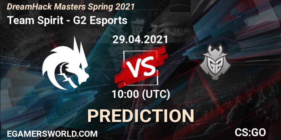 Team Spirit contre G2 Esports : prédiction de match. 29.04.2021 at 10:00. Counter-Strike (CS2), DreamHack Masters Spring 2021