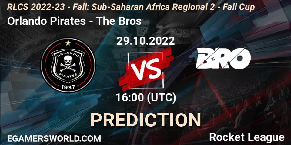 Orlando Pirates contre The Bros : prédiction de match. 29.10.2022 at 16:00. Rocket League, RLCS 2022-23 - Fall: Sub-Saharan Africa Regional 2 - Fall Cup