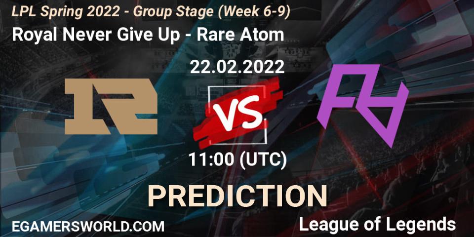 Royal Never Give Up contre Rare Atom : prédiction de match. 22.02.22. LoL, LPL Spring 2022 - Group Stage (Week 6-9)