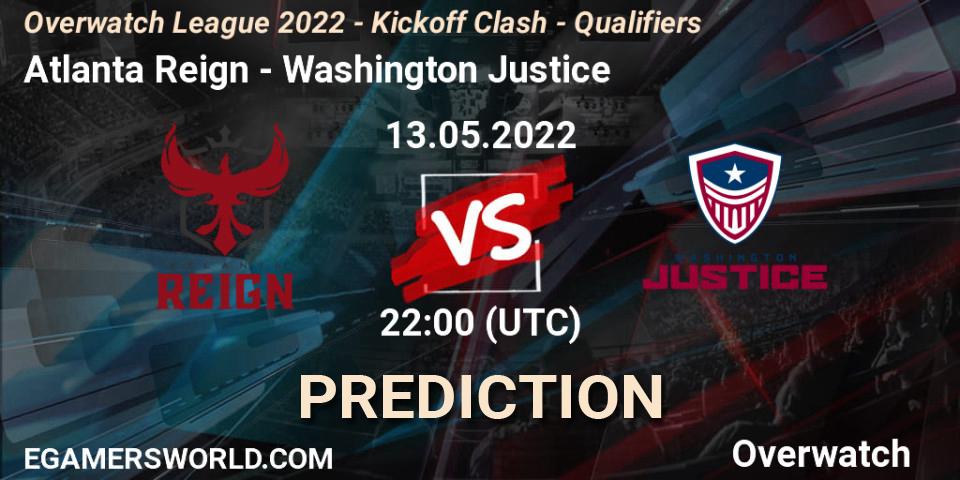 Atlanta Reign contre Washington Justice : prédiction de match. 13.05.2022 at 22:00. Overwatch, Overwatch League 2022 - Kickoff Clash - Qualifiers