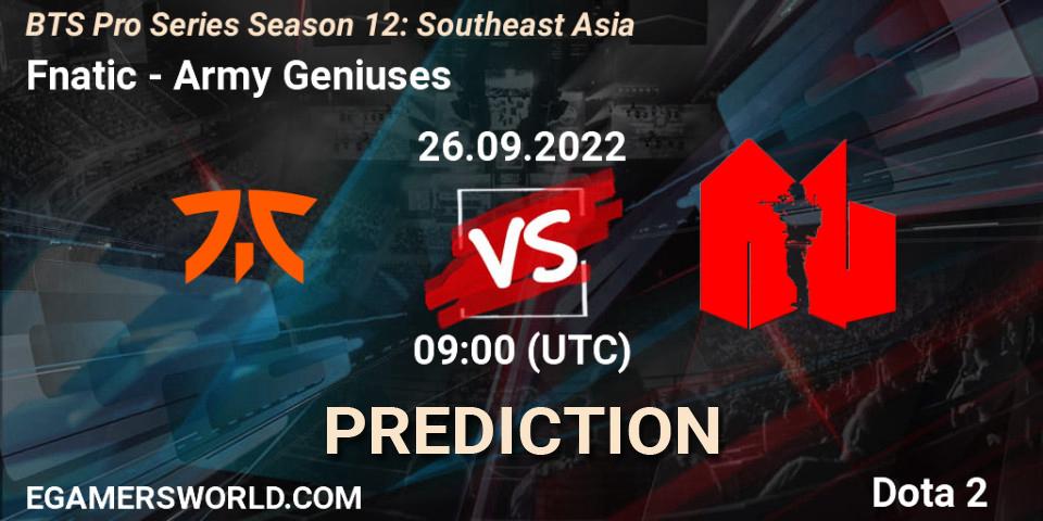 Fnatic contre Army Geniuses : prédiction de match. 26.09.22. Dota 2, BTS Pro Series Season 12: Southeast Asia