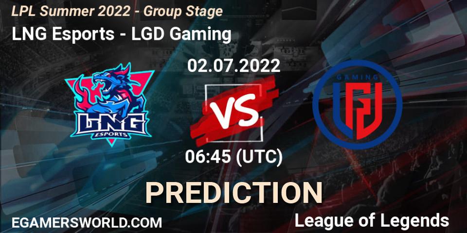 LNG Esports contre LGD Gaming : prédiction de match. 02.07.2022 at 07:00. LoL, LPL Summer 2022 - Group Stage