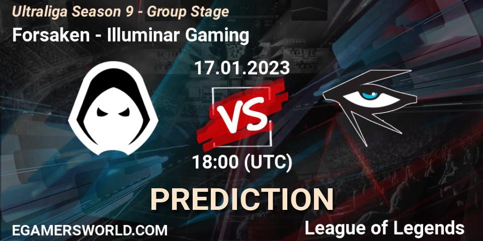 Forsaken contre Illuminar Gaming : prédiction de match. 17.01.2023 at 18:00. LoL, Ultraliga Season 9 - Group Stage