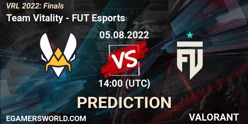 Team Vitality contre FUT Esports : prédiction de match. 05.08.2022 at 14:00. VALORANT, VRL 2022: Finals