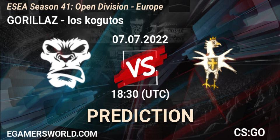 GORILLAZ contre los kogutos : prédiction de match. 11.07.2022 at 15:00. Counter-Strike (CS2), ESEA Season 41: Open Division - Europe