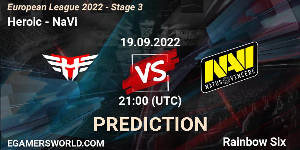 Heroic contre NaVi : prédiction de match. 19.09.2022 at 21:00. Rainbow Six, European League 2022 - Stage 3
