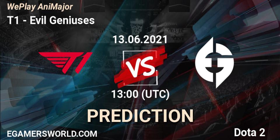 T1 contre Evil Geniuses : prédiction de match. 13.06.2021 at 13:24. Dota 2, WePlay AniMajor 2021