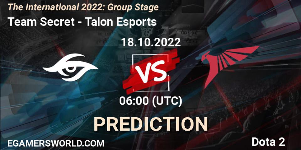 Team Secret contre Talon Esports : prédiction de match. 18.10.22. Dota 2, The International 2022: Group Stage