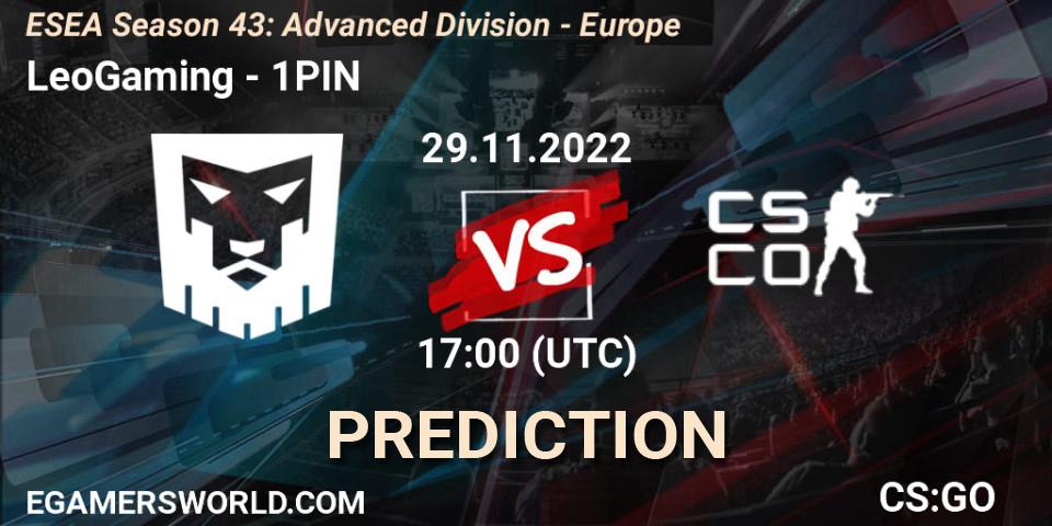 LeoGaming contre 1PIN : prédiction de match. 29.11.22. CS2 (CS:GO), ESEA Season 43: Advanced Division - Europe