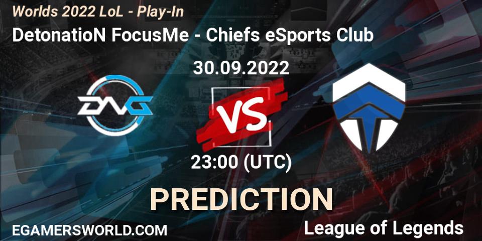 DetonatioN FocusMe contre Chiefs eSports Club : prédiction de match. 30.09.22. LoL, Worlds 2022 LoL - Play-In