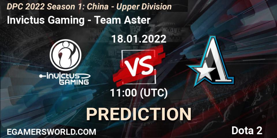 Invictus Gaming contre Team Aster : prédiction de match. 18.01.2022 at 10:55. Dota 2, DPC 2022 Season 1: China - Upper Division