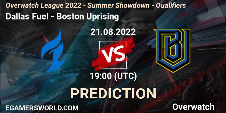 Dallas Fuel contre Boston Uprising : prédiction de match. 21.08.22. Overwatch, Overwatch League 2022 - Summer Showdown - Qualifiers