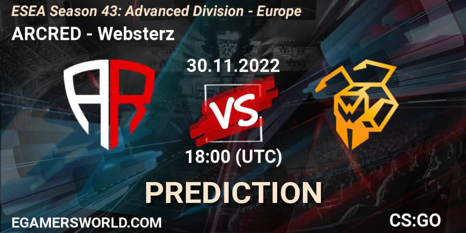 ARCRED contre Websterz : prédiction de match. 30.11.22. CS2 (CS:GO), ESEA Season 43: Advanced Division - Europe