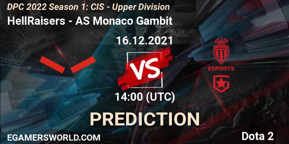 HellRaisers contre AS Monaco Gambit : prédiction de match. 16.12.2021 at 14:57. Dota 2, DPC 2022 Season 1: CIS - Upper Division