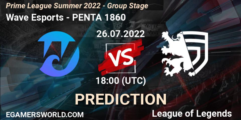 Wave Esports contre PENTA 1860 : prédiction de match. 26.07.2022 at 18:00. LoL, Prime League Summer 2022 - Group Stage