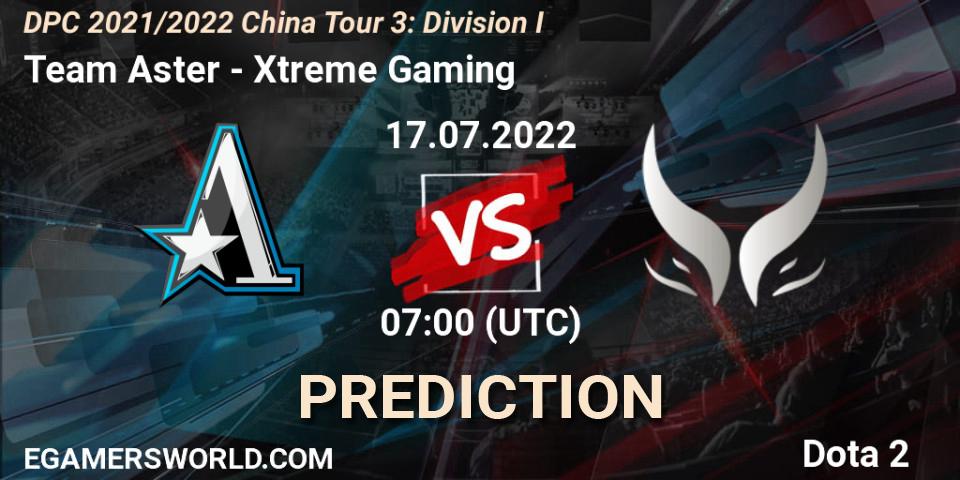 Team Aster contre Xtreme Gaming : prédiction de match. 17.07.2022 at 07:18. Dota 2, DPC 2021/2022 China Tour 3: Division I