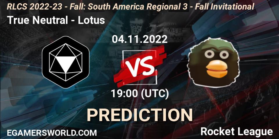 True Neutral contre Lotus : prédiction de match. 04.11.22. Rocket League, RLCS 2022-23 - Fall: South America Regional 3 - Fall Invitational