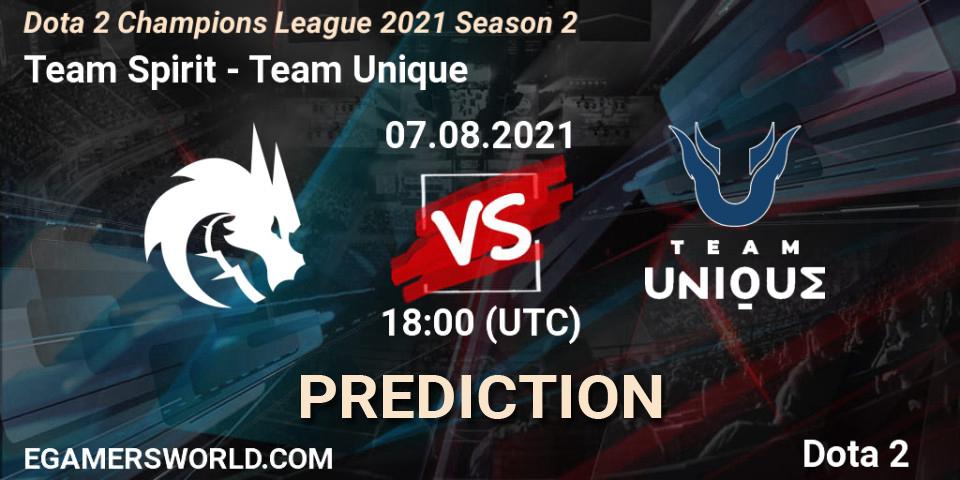 Team Spirit contre Team Unique : prédiction de match. 07.08.2021 at 17:59. Dota 2, Dota 2 Champions League 2021 Season 2